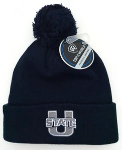 UTAH ST. STATE AGGIES NCAA NAVY BEANIE POM KNIT CAP HAT NWT! TOP THE WORLD - Picture 1 of 5
