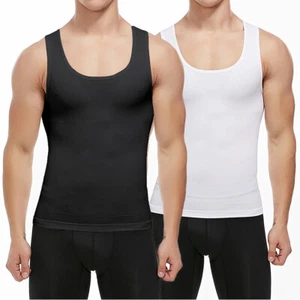 Men Compression Shirts Abdomen Gynecomastia Slimming Body Shaper Vest Tank Tops - Picture 1 of 32