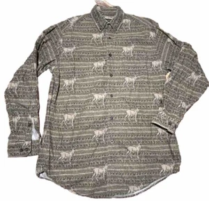 Woolrich Chamois Flannel Shirt Button Down Mens Size L All Over Print Deer - Picture 1 of 6