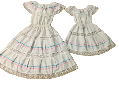 Vintage 80s Mommy and Me Dress Set vacation white cotton blend M/L - Image 1 of 4