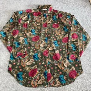 Vintage Alfred Dunner Blouse Womens 12 Green Paisley Print Button Front Shirt - Picture 1 of 10
