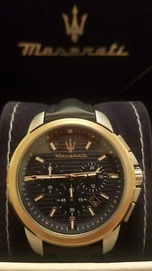 MASERATI SUCCESSO R8871621015 BLUE LEATHER MENS WATCH - Brand New - US - NICE! - Picture 1 of 7