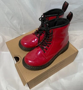 Doc Dr. Martens Girls 3 - GLITTER Boots 1460 Side Zip Cosmic Red - Picture 1 of 13