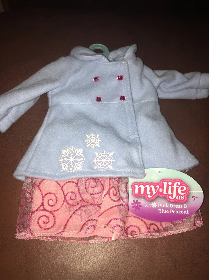My Life as Ice Blue Pea Coat W/ Pink Sparkle Dress for American Girl 18" Doll