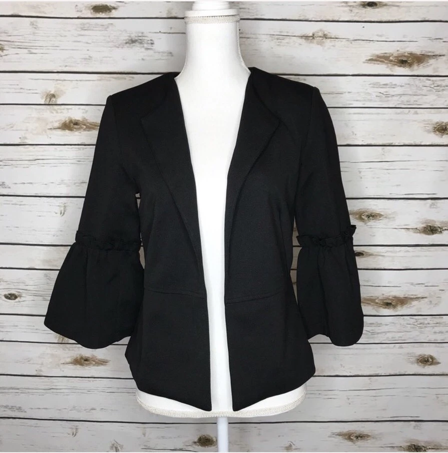 Chaqueta estilo blazer de frente abierto negra suave manga campana ASDS 3/4 para mujer talla M Foto 1 de 4