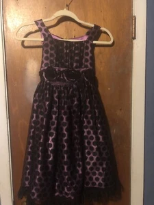 Fancy Purple Girl’s Dress w/black dots - Picture 1 of 3