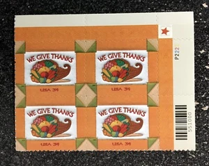 2001USA #3546 34c We Give Thanks - Plate Block of 4 Mint (#P2222) - Picture 1 of 1