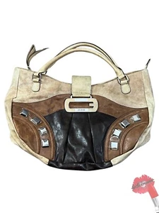 Vintage Guess Handbag Nude Brown Black Studded Top Handle Hobo Bag Purse Y2K - Picture 1 of 12