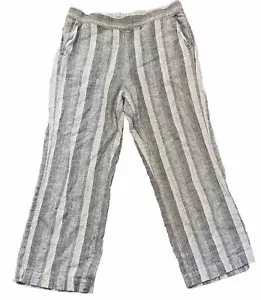 Pantalone donna Caslon bianco grigio righe lino/rayon gamba larga taglia small - Foto 1 di 5