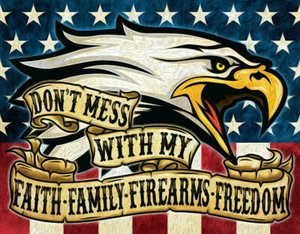 Don't Mess Faith Family Arms Freedom Eagle 4th July Wall Décor Metal Tin Sign - Picture 1 of 4