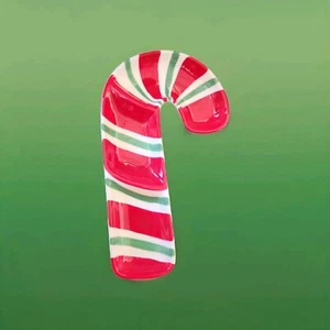 PORCELAIN ST NICHOLAS SQUARE CANDYCANE CANE DISH 12" - Picture 1 of 3