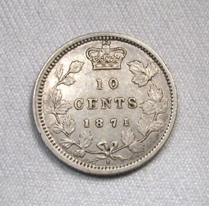 1871-H Canada Silver 10 Cents .925 AU Details AR28 - Picture 1 of 3