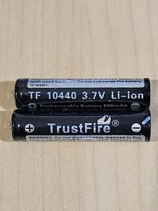2 x TRUSTFIRE 10440 Li-ion RECHARGEABLE BATTERY 3.7v 600mAh  black w/PCB - Picture 1 of 3