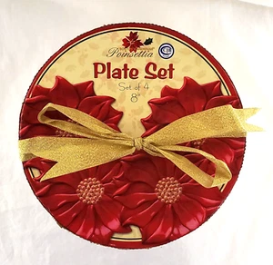 4 Boston Warehouse Trading Corp Weihnachtsstern Mittagessen Teller Set mit Box Weihnachten A - Bild 1 von 24