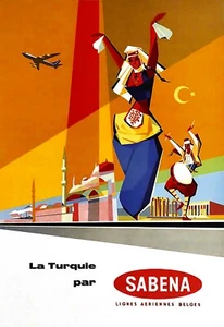 Cartel de viaje en avión de Turkey by Sabena airways - Imagen 1 de 1