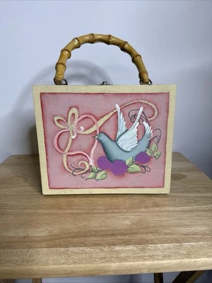 LOVE деревянная коробка сумочки розовый синий птица напоминание Enid Collins деревянные кошельки - Изображение 1 из 2