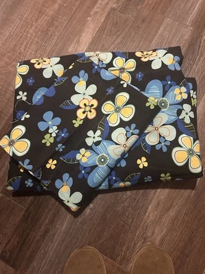 New  3yrds Est Cotton Blue Floral Heavy Denim Fabric  45” Hippie 2pcs - Image 1 of 3