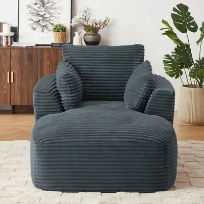 Nuevo/Gran Tamaño Pana Chaise Sillón Interior, Pana Tapizado Moderno So Foto 1 de 2