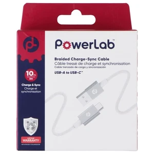 PowerLab 10-Ft Tressé Charge-Sync Usb-A Vers Usb-C Câble - Blanc/Argent - Photo 1 sur 1