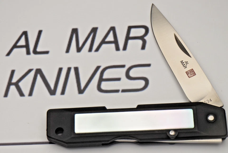 Cuchillo de colección AL MAR SEKI JAPÓN TALISMÁN con manijas de ciclo/perla - ATS-34 Foto 1 de 4