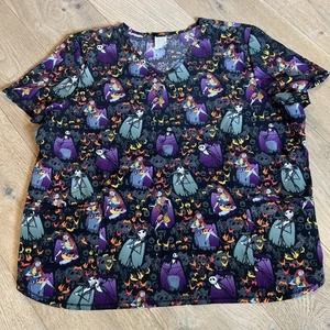 Disney Scrub Top Nightmare Before Christmas Sz 3X Pockets Halloween - Picture 1 of 3