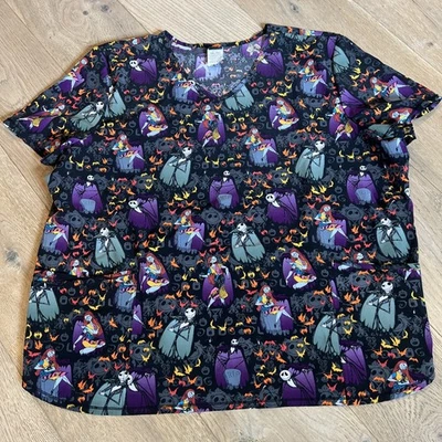 Disney Scrub Top Nightmare Before Christmas Sz 3X Pockets Halloween - Image 1 of 3