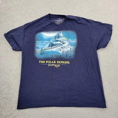 The Polar Express Shirt Mens XL Blue Mountain & Train Graphic Short Sleeve - Image 1 of 4