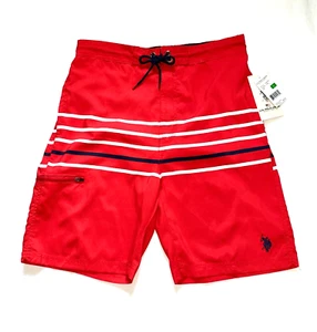 US POLO ASSN Men's Swim Trunks Red w/White & Blue Stripes Size Large New w/Tags - Picture 1 of 9
