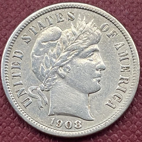 1908 S Barber Dime 10c Higher Grade XF - AU #53472 Cover