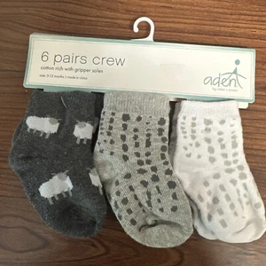 ADEN + ANAIS Cotton Rich w/ Gripper Soles Crew Baby Socks ~ 3-12 Month New - Picture 1 of 2