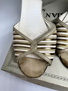 Vintage Baldan Bronze white Strappy Heels Size 37 Leather Italian - Picture 1 of 8