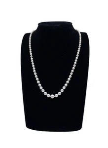 14K White Gold Double Heart Diamond Clasp Cultured Pearl Beaded Vintage Necklace - Picture 1 of 5