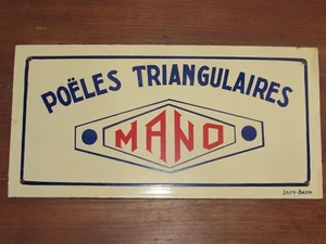 09J11 Beautiful Vintage Enamel Advertising Sign Triangular Stoves Mano Japy - Picture 1 of 3