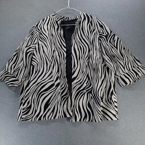 Maggie Barnes Jacket Womens 0X Black Beige Zebra Print Open Lined 3/4 Sleeve - Picture 1 of 12