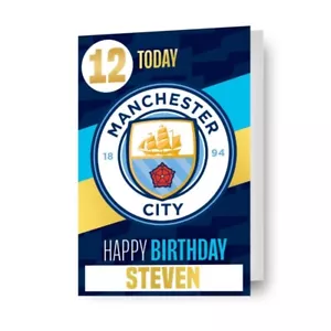 Tarjeta de cumpleaños Manchester City personaliza nombre y edad con hoja de pegatinas incluida - Imagen 1 de 6
