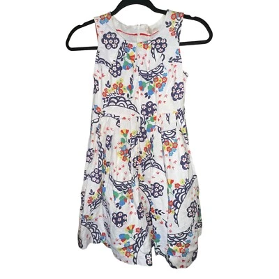 Mini vestido Boden mistura de linho divertido estampa floral gola redonda pin tuck (9-10 anos) ~EUC - Imagem 1 de 4