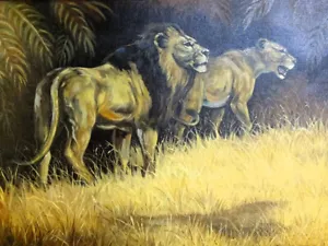 Master Artist - Maureen McCulley Original Oil-Canvas Lions on the Prowl - Picture 1 of 3