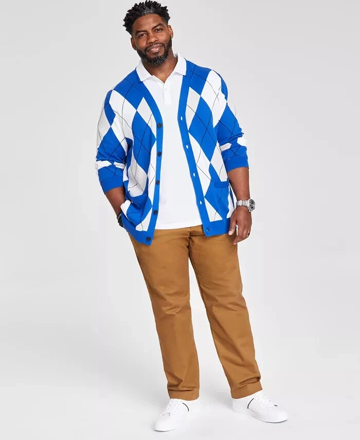 Cárdigan Argyle Club Room para hombre ajuste regular azul real talla L Foto 1 de 4