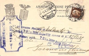 AL16-54E) TESTATINA AMMINISTRAZIONE PROVINCIALE  VIAGGIATA AREZZO 1929 - Picture 1 of 2