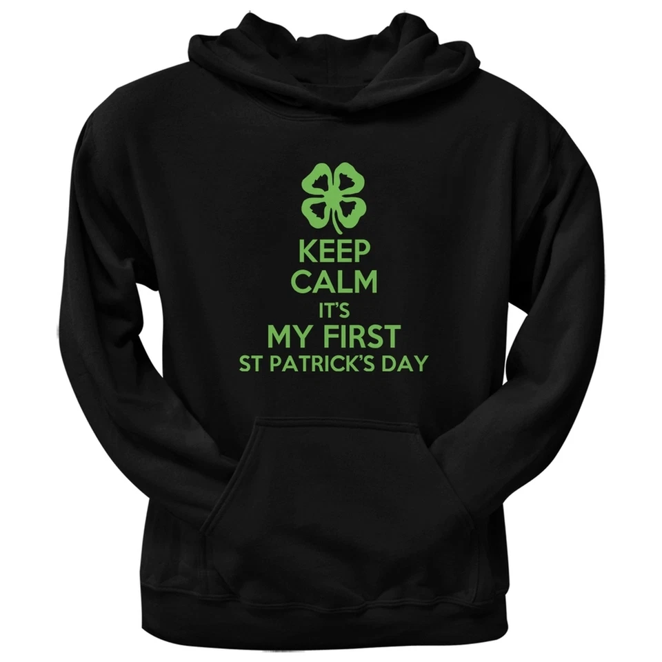 First St Patricks Day Clover Black Adult Pullover Hoodie — 第 1/1 张图片