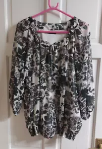 David Emanuel schwarz weiß rosa Rosen Blumen durchsichtig gefüttert fließend Bluse Top UK 22 - Bild 1 von 10