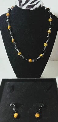 Nuevo conjunto de collar y pendientes de plata ojo de tigre Gold Coast regalo para ella Foto 1 de 4