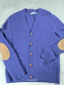 De Colección Polo Ralph Lauren Suéter Para Hombres Cárdigan Mediano Azul Lana Cachemira Coderas - Imagen 1 de 9