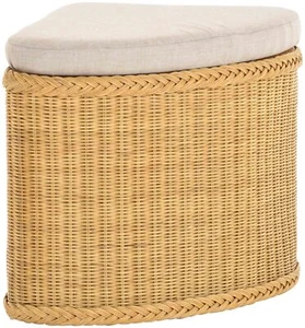 Wäschekorb Rattan mit Deckel Ecke Wäschetruhe gepolstert Wäschesammler Eckform - Bild 1 von 8