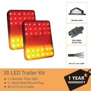 Pair of 30 LED TRAILER LIGHTS KIT - 1x NUMBER PLATE LIGHT, 8M x 5 CORE CABLE 12V - Picture 1 of 12
