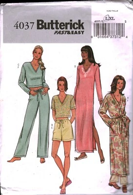 4037 Vintage Butterick COSTURA Patrón Misses Bata Camisón Pijama Top Pantalones L Foto 1 de 2