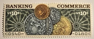 1975 BANKING/COMMERCE, 10-Cent Mint Attach Pair, Sc#1577-8, + FREE S & L Stamp! - Picture 1 of 4