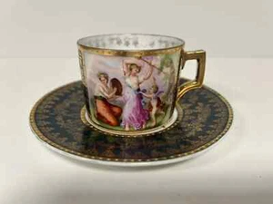 NeoClassical Royal Vienna Style Victoria Carlsbad Austria Cup Saucer Cherub Lady - Picture 1 of 11