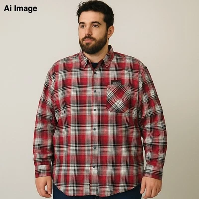 Red Ape Plaid Button Up Shirt Red Black White Long Sleeve Men's 5XL - Image 1 of 4