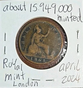 1863 GREAT BRITAIN COPPER HALFPENNY QUEEN VICTORIA in COLLECTABLE CONDITION - Picture 1 of 2
